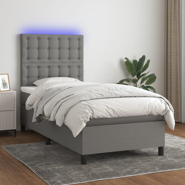 Krevet box spring s madracem LED tamnosivi 90x200 cm tkanina - Siva / 90 x 200 cm
