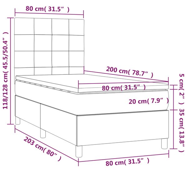 Krevet box spring s madracem LED crni 80 x 200 cm od tkanine - Crna / 80 x 200 cm