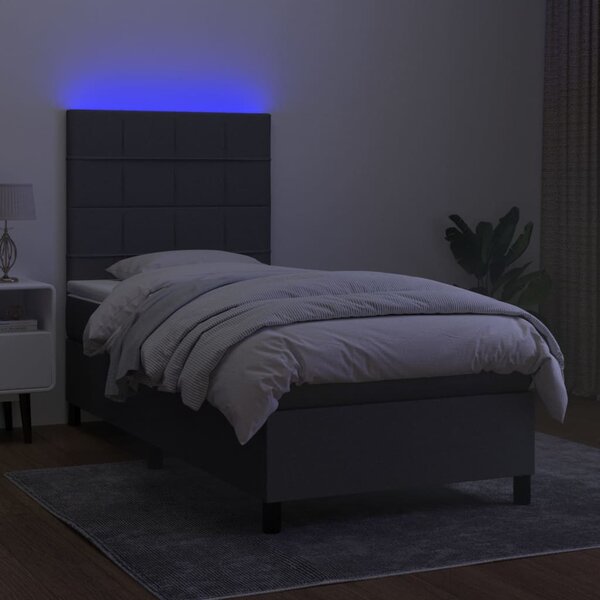 Krevet box spring s madracem LED tamnosivi 90x200 cm tkanina - Siva / 90 x 200 cm