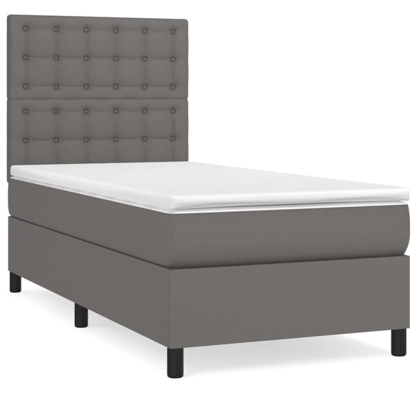 Krevet s oprugama i madracem sivi 90 x 200 cm od umjetne kože - Siva / 90 x 200 cm