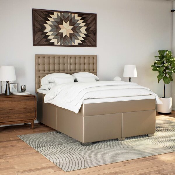 Krevet s oprugama i madrac cappuccino 140x190cm od umjetne kože - Smeđa / 140 x 190 cm