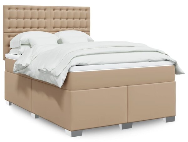 Krevet s oprugama i madrac cappuccino 140x190cm od umjetne kože - Smeđa / 140 x 190 cm