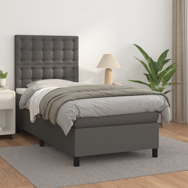 Krevet s oprugama i madracem sivi 90 x 200 cm od umjetne kože - Siva / 90 x 200 cm