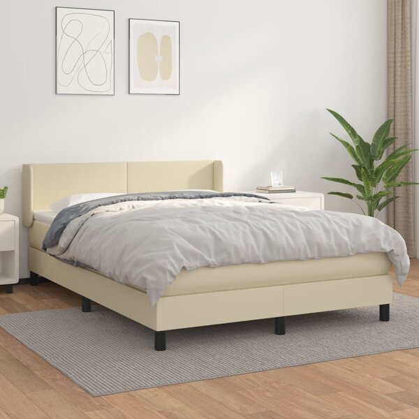 Krevet s oprugama i madracem krem 140x200 cm od umjetne kože - Krema / 140 x 200 cm