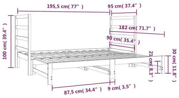 Dnevni ležaj na izvlačenje bijeli 2x(90x190)cm masivna borovina - Bijela / 195.5 x 179 x 30 cm