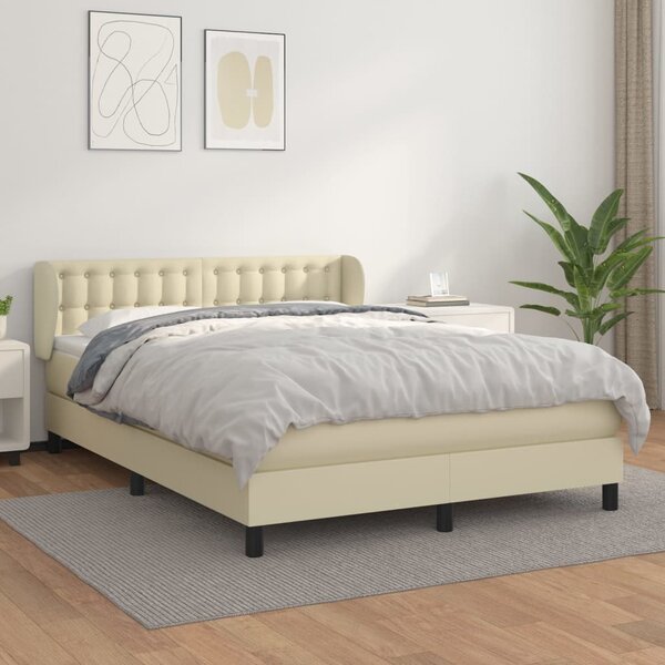 Krevet s oprugama i madracem krem 140x200 cm od umjetne kože - Krema / 140 x 200 cm
