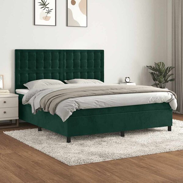 Krevet s oprugama i madracem tamnozeleni 180x200 cm baršunasti - Zelena / 180 x 200 cm