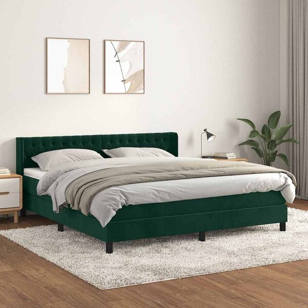 Krevet s oprugama i madracem tamnozeleni 180x200 cm baršunasti - Zelena / 180 x 200 cm