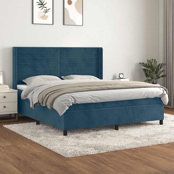 Krevet s oprugama i madracem tamnoplavi 160x200 cm baršunasti - Plava / 160 x 200 cm