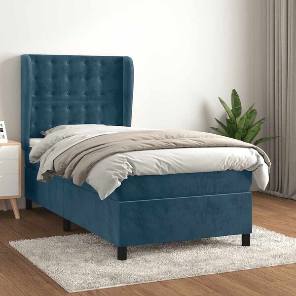 Box spring krevet s madracem tamnoplavi 100x200 cm baršunasti - Plava / 100 x 200 cm