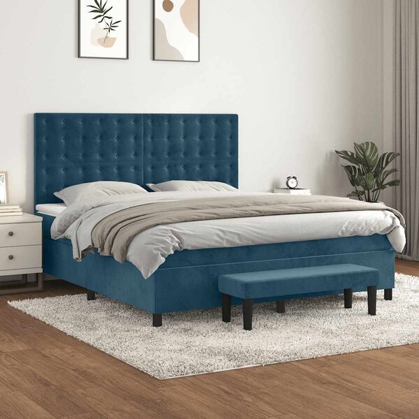 Krevet s oprugama i madracem tamnoplavi 160x200 cm baršunasti - Plava / 160 x 200 cm