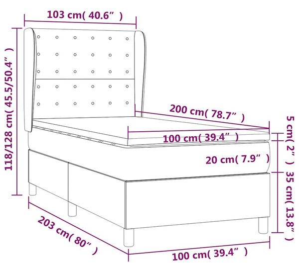 Box spring krevet s madracem tamnoplavi 100x200 cm baršunasti - Plava / 100 x 200 cm