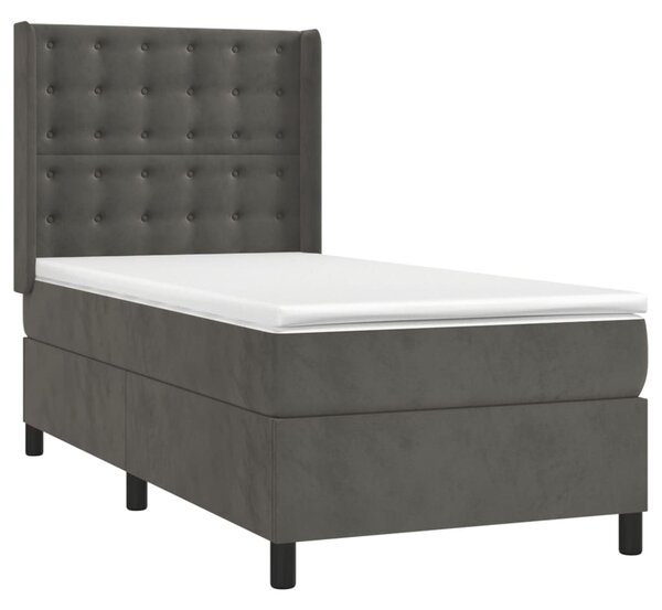 Box spring krevet s madracem tamnosivi 90x190 cm baršunasti - Siva / 90 x 190 cm
