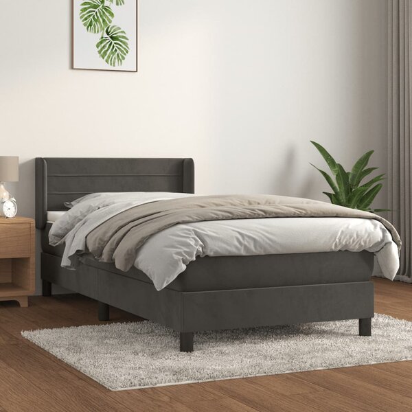 Box spring krevet s madracem tamnosivi 90x190 cm baršunasti - Siva / 90 x 190 cm