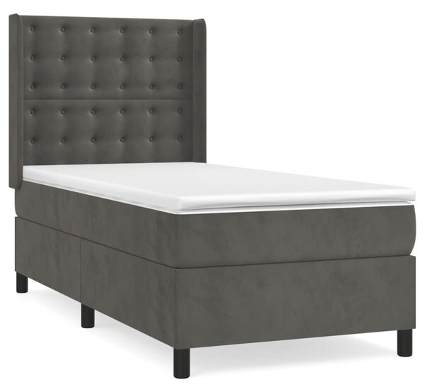 Box spring krevet s madracem tamnosivi 90x190 cm baršunasti - Siva / 90 x 190 cm