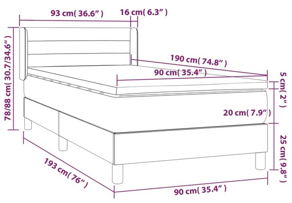 Box spring krevet s madracem tamnosivi 90x190 cm baršunasti - Siva / 90 x 190 cm