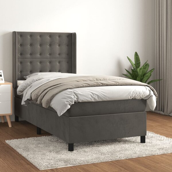 Box spring krevet s madracem tamnosivi 90x190 cm baršunasti - Siva / 90 x 190 cm