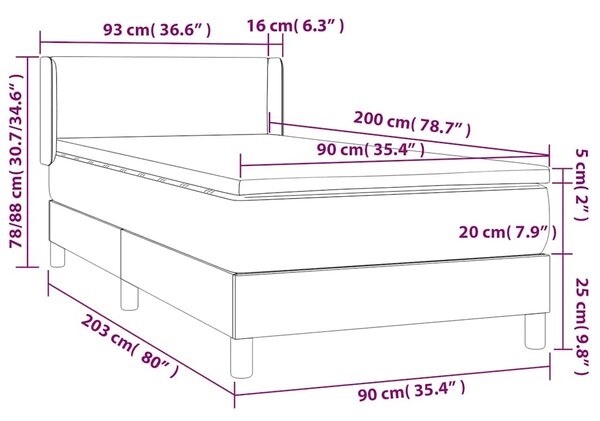 Box spring krevet s madracem tamnozeleni 90x200 cm baršunasti - Zelena / 90 x 200 cm