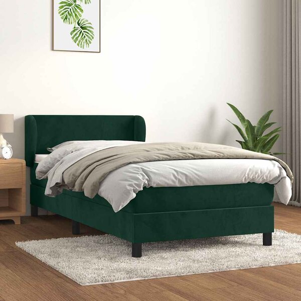 Box spring krevet s madracem tamnozeleni 90x200 cm baršunasti - Zelena / 90 x 200 cm
