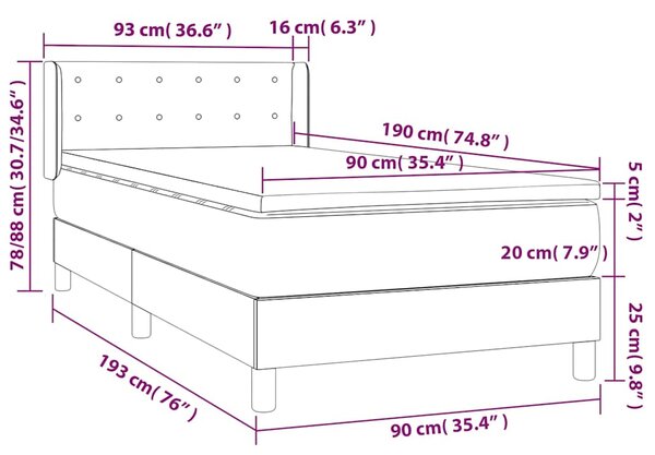 Box spring krevet s madracem tamnoplavi 90x190 cm baršunasti - Plava / 90 x 190 cm
