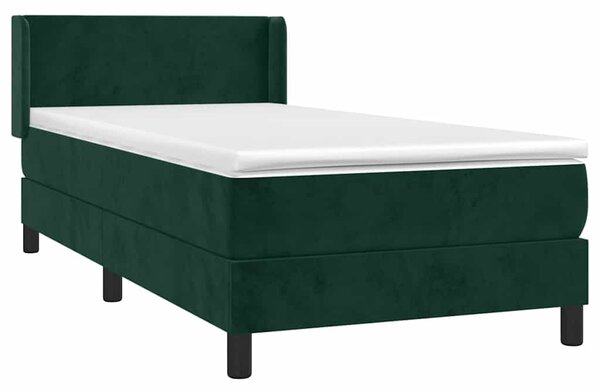Box spring krevet s madracem tamnozeleni 90x200 cm baršunasti - Zelena / 90 x 200 cm