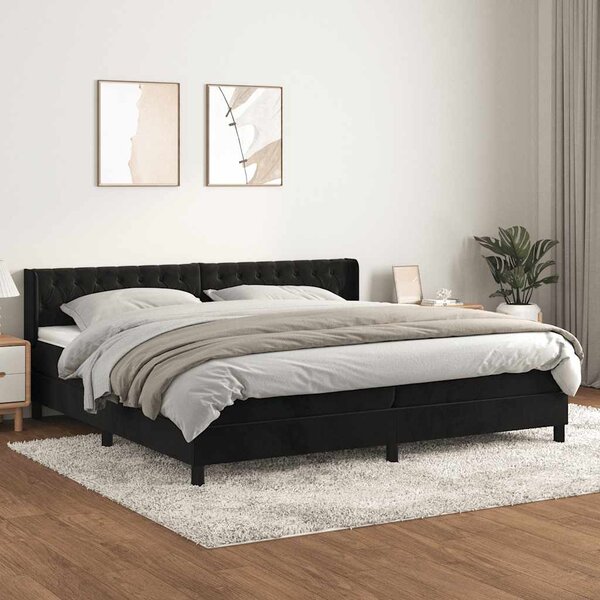 Krevet s oprugama i madracem crni 200x200 cm baršunasti - Crna / 200 x 200 cm
