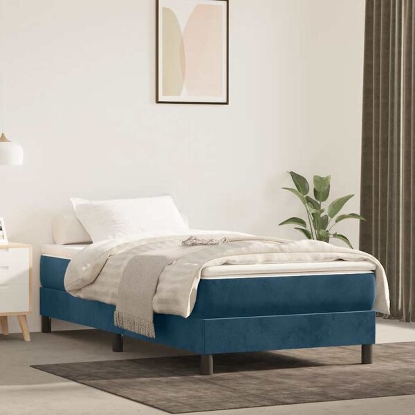 Box spring krevet s madracem tamnoplavi 90x190 cm baršunasti - Plava / 90 x 190 cm