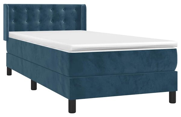 Box spring krevet s madracem tamnoplavi 90x190 cm baršunasti - Plava / 90 x 190 cm