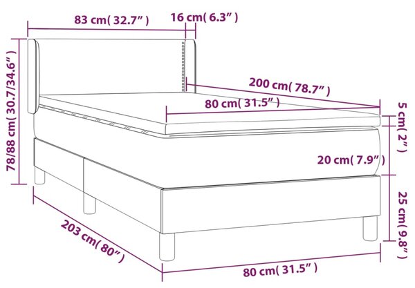 Box spring krevet s madracem svjetlosivi 80 x 200 cm baršunasti - Siva / 80 x 200 cm