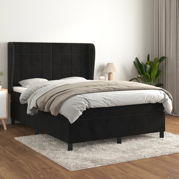 Krevet s oprugama i madracem crni 140x200 cm baršunasti - Crna / 140 x 200 cm