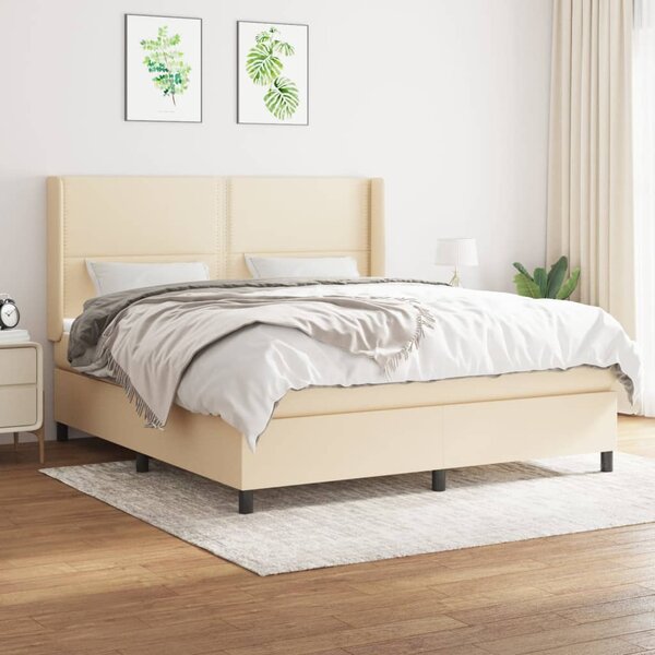 Krevet s oprugama i madracem krem 180x200 cm od tkanine - Krema / 180 x 200 cm