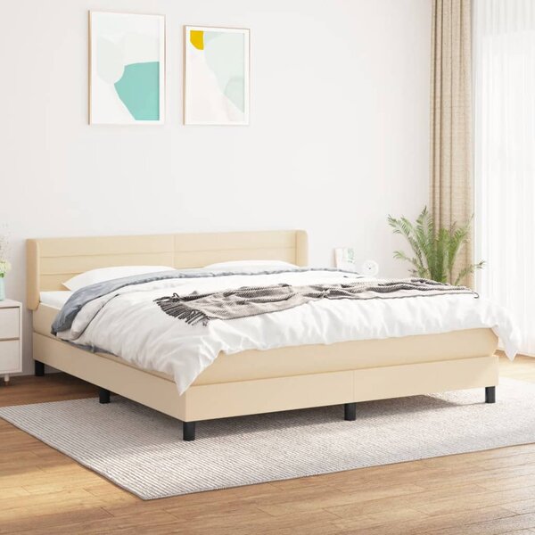 Krevet s oprugama i madracem krem 180x200 cm od tkanine - Krema / 180 x 200 cm