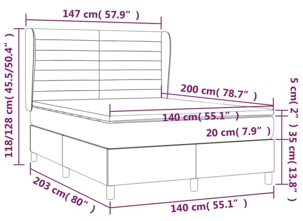 Krevet s oprugama i madracem tamnosivi 140x200 cm baršunasti - Siva / 140 x 200 cm