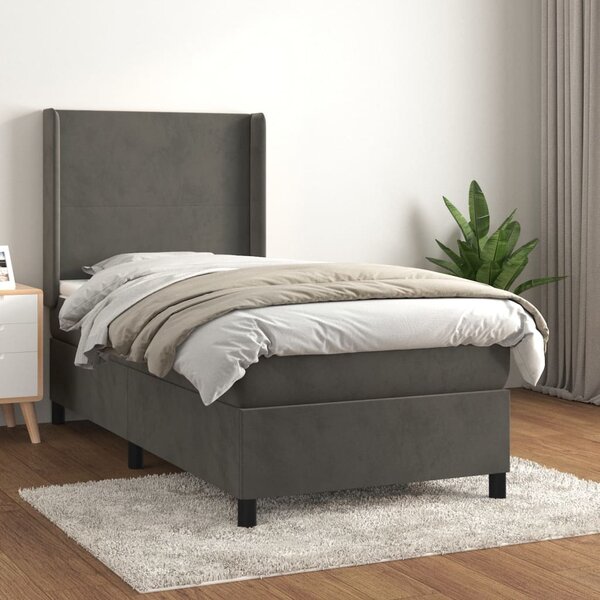 Box spring krevet s madracem tamnosivi 90x200 cm baršunasti - Siva / 90 x 200 cm