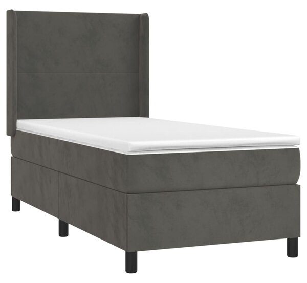 Box spring krevet s madracem tamnosivi 90x200 cm baršunasti - Siva / 90 x 200 cm