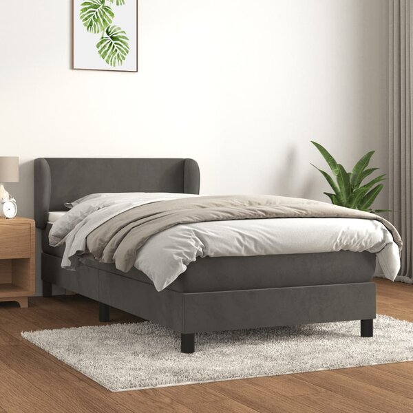 Box spring krevet s madracem tamnosivi 90x200 cm baršunasti - Siva / 90 x 200 cm