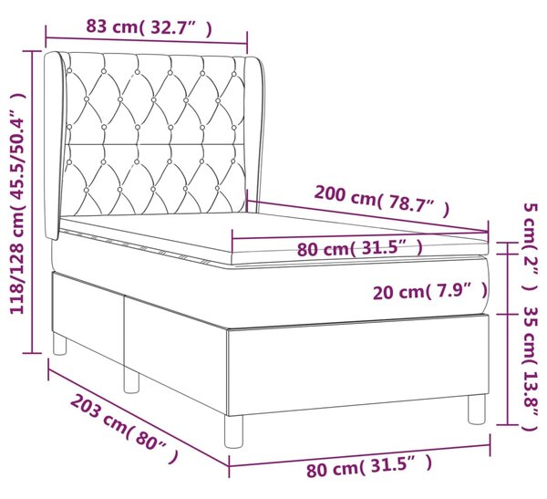 Krevet s oprugama i madracem smeđesivi 80x200 cm od tkanine - Tupe / 80 x 200 cm