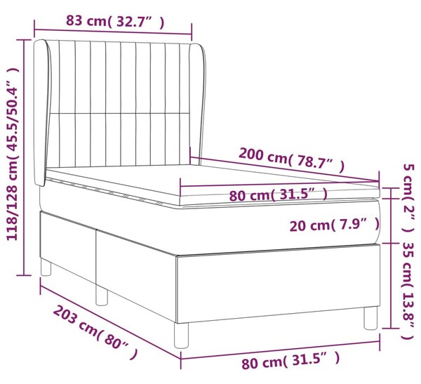 Okvir kreveta s oprugama i madrac tamnosivi 80x200cm od tkanine - Siva / 80 x 200 cm