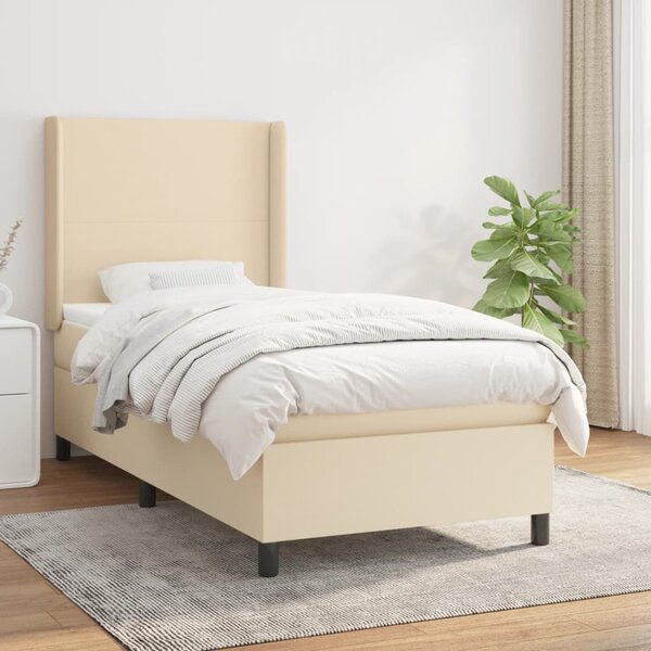 Krevet s oprugama i madracem krem 90 x 190 cm od tkanine - Krema / 90 x 190 cm