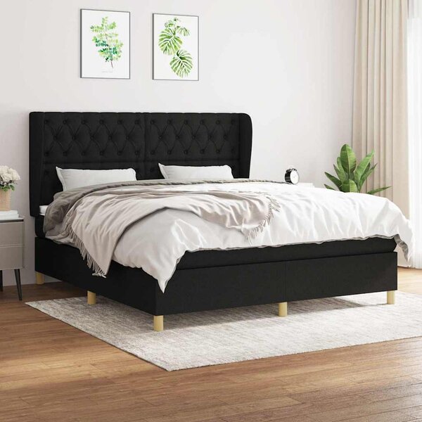 Krevet s oprugama i madracem crni 160x200 cm od tkanine - Crna / 160 x 200 cm