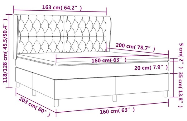 Krevet s oprugama i madracem crni 160x200 cm od tkanine - Crna / 160 x 200 cm