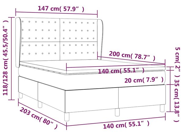 Krevet s oprugama i madracem crni 140x200 cm od tkanine - Crna / 140 x 200 cm