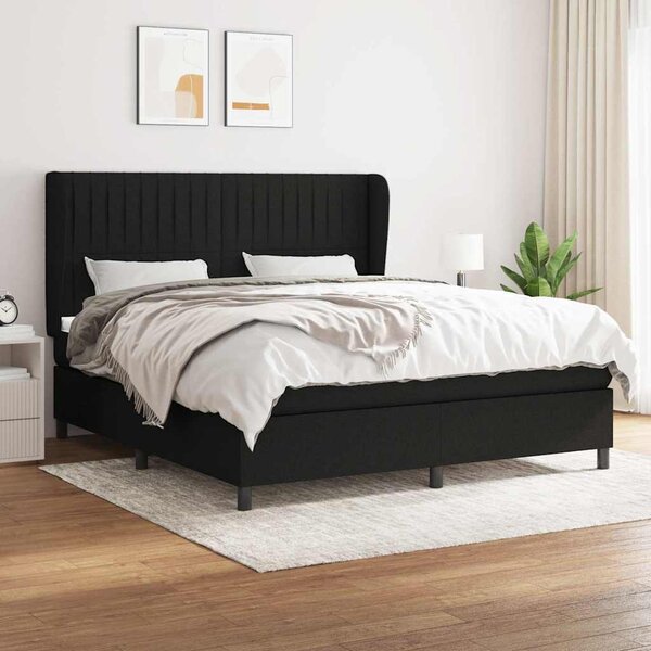 Krevet s oprugama i madracem crni 180x200 cm od tkanine - Crna / 180 x 200 cm