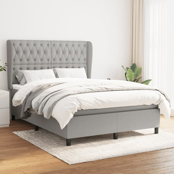 Krevet s oprugama i madracem svjetlosivi 140x190 cm od tkanine - Siva / 140 x 190 cm