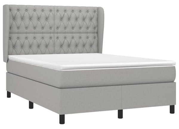 Krevet s oprugama i madracem svjetlosivi 140x190 cm od tkanine - Siva / 140 x 190 cm