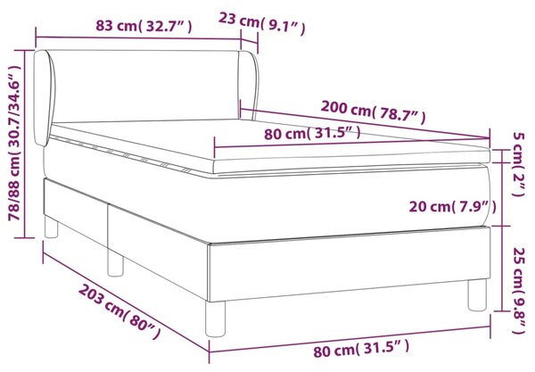 Box spring krevet s madracem crni 80 x 200 cm od tkanine - Crna / 80 x 200 cm