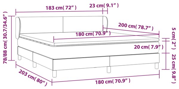 Krevet s oprugama i madracem svjetlosivi 180x200 cm od tkanine - Siva / 180 x 200 cm