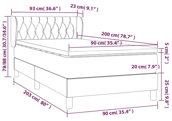 Okvir kreveta s oprugama i madrac svjetlosivi 90x200cm tkanina - Siva / 90 x 200 cm