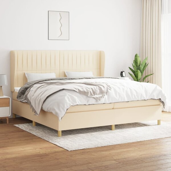 Krevet s oprugama i madracem krem 200 x 200 cm od tkanine - Krema / 200 x 200 cm