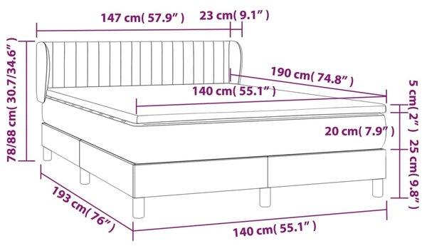 Krevet s oprugama i madracem plavi 140 x 190 cm od tkanine - Plava / 140 x 190 cm